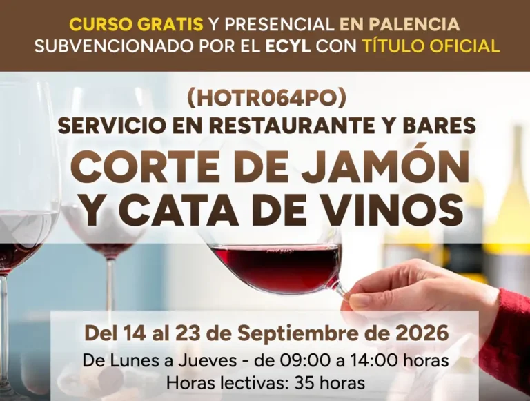 Curso gratis en Palencia de Corte de Jamón y Cata de Vinos